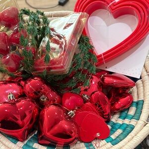 Bundle of Red Heart-Shaped Holiday Ornaments plastic/wood
